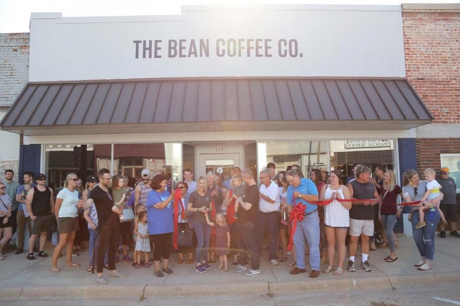 At the grand opening of The Bean Coffee Co. Tyler and Crystil Graves are overwhelmed by all the people from the community who came to watch the ribbon cutting of their new shop. The line is out the door at the grand opening with everyone wanting to try new newly opened shop. (Photo submitted by Tyler Graves)