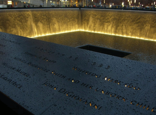 The 9/11 memorial in New York City.  It sits at the site of the old world trade center. (Photo by CCO)