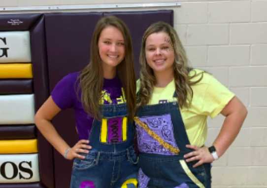 On Sept. 20th, after the homecoming pep rally, Meg Putnam, Student Body President, 12, and Mattie Crabtree, Student Body Vice President, 12, celebrating their class winning the pep rally. The sophomores and the seniors had a close competition in the homecoming pep rally, but the seniors came out victorious (Photo Submitted by MCrabtree).