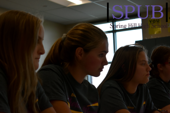 Members Alana Matix, 10, Elizabeth Kaechele, 11, and Katie Sinclair, 11 compete at the home tournament last season. The 2019-20 Scholars Bowl season is officially underway (photo by I.Williams).