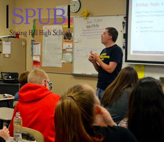 On Sept. 27, Alix Kunckle, debate coach and english teacher, gives his second hour instructions. It is a Friday and they are all ready for the weekend (photo by LDuran).