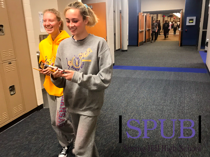 On Oct. 24, Emily Wilcox, 10, and Raeleigh Bishop, 10 , walk to take their PACT. Both the sophomores and the freshmen had to take the PACT (Photo by HSmith). 