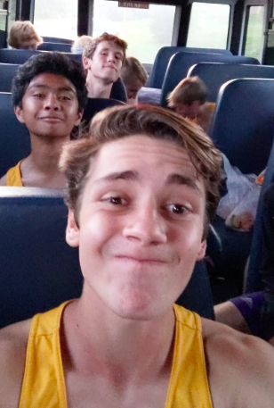 A picture from the bus ride of my second and last meet. The bus rides were sometimes the best part of a meet (Photo submitted by RWhite). 
