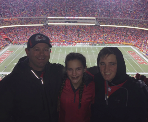 My dad, brother, and I at a Chiefs game on Christmas in 2016; my favorite Christmas memory (Photo submitted by MPutnam). 
