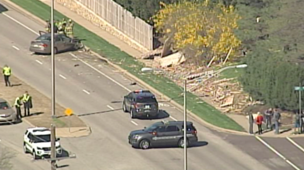 The scene after the incident on April 12, 2019. Police responded after a driver struck and killed a overland park student by a reckless driver (Photo KSHB). 