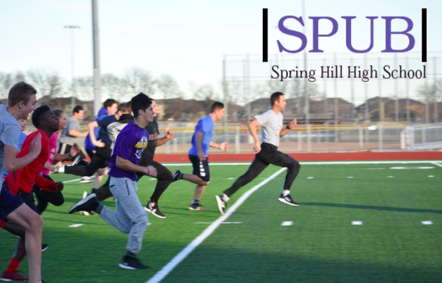 Off-season track athletes conditioning on a nice day in the fall, with Brent Smitheran, track coach, leading them. Track season is not until the spring, but they occasionally have pre-season conditioning workouts. (Photo by H. Smith).