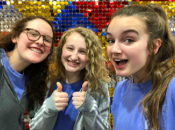 SPUB members Hannah Smith, 11, Gracey Cowden, 12 and Brianna Gulley, 12, take a picture at Kansas University during the regional journalism competition. School activities such as this one were cancelled for the rest of the school year following the spread of Corona (Photo Submitted by B. Gulley)