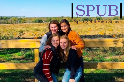 Seniors Meredith Todd, Mallory Putnam, Emily Dowd, and Madison Sutton pose in front of the pumpkin patch after walking through the corn maze. They took many pictures at the cider mill to commemorate their visit last year (photo credit M. Sutton).