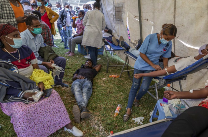 The inside of a tent at an Ethiopian blood drive put on to support the countrys military (photo credit AP News).
