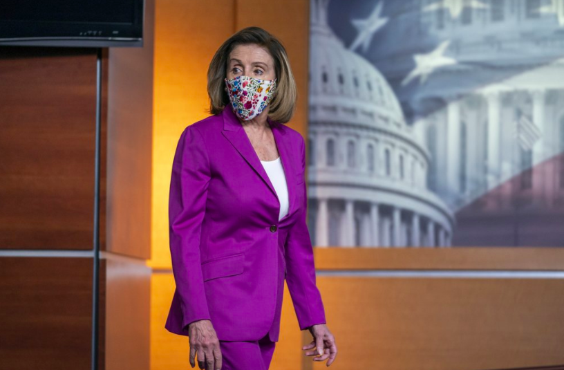 Speaker of the House Nancy Pelosi at a press conference following the insurrection at the Capitol. It is because of this riot that the House is making a final push to impeach President Trump for a second time (photo courtesy AP News).