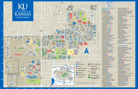 The University of Kansas campus is huge, and two tours are needed to see everything. This map shows a bit of the true size of the campus, but it leaves out the infamous hill (image courtesy the University of Kansas).
