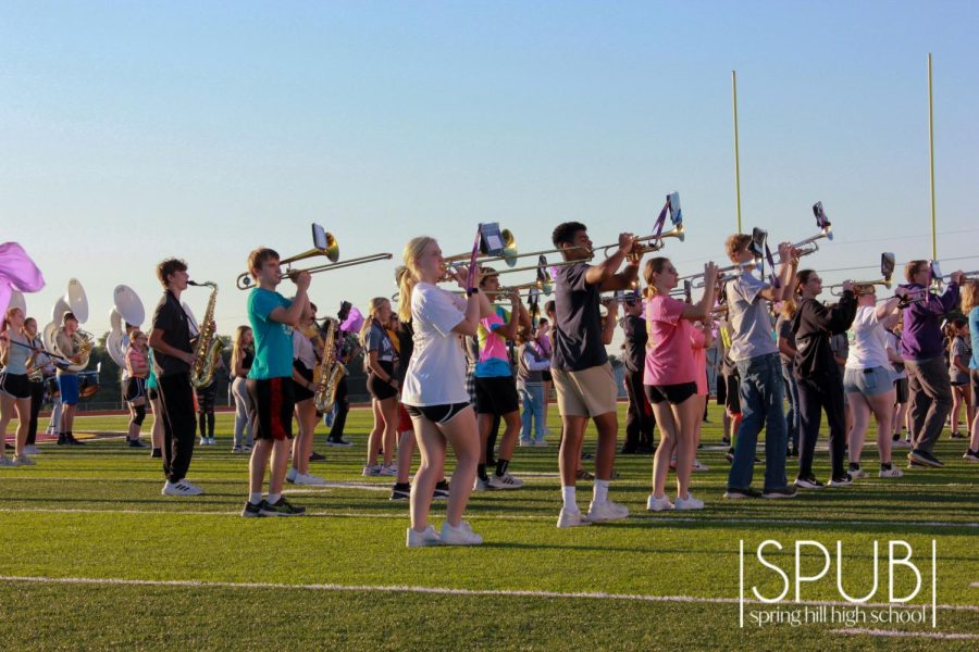On Sept. 20, band rehearses their marching show for their upcoming competition.