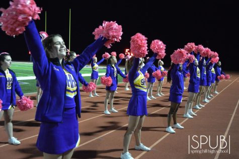 On Oct. 28, the cheerleading team cheers for the audience at a football game.
