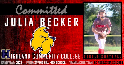 Julia Becker's commitment to Highland Community College (photo provided by J. Becker).