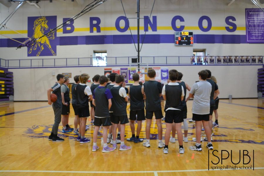 On Nov. 22, the boys basketball team huddles together before practice.