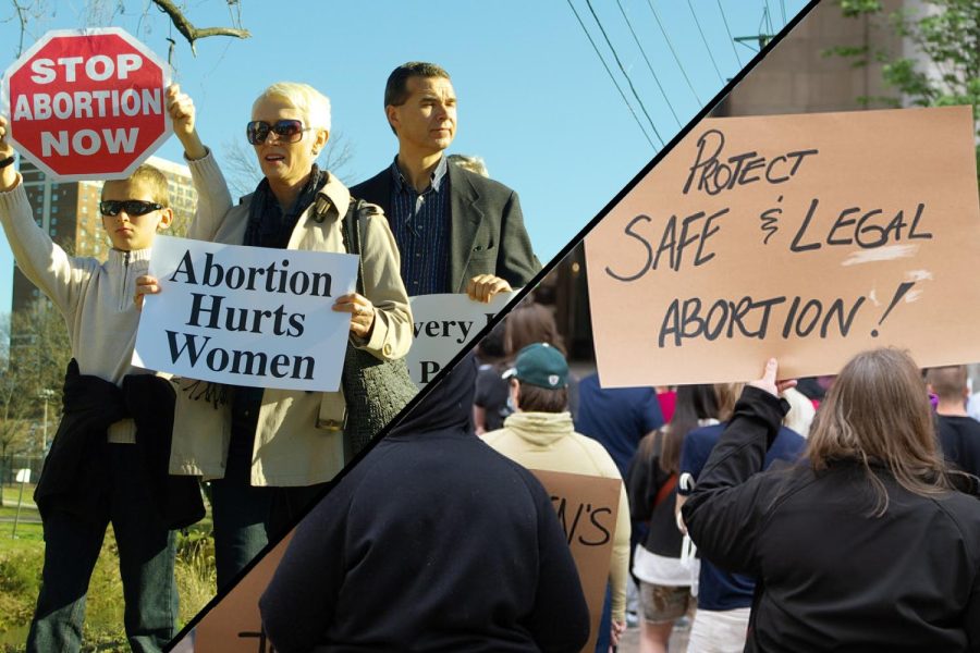 Left: Protesters in Knoxville, Tenn. participate in a March for Life rally on Jan. 20, 2013 (photo by Brian Stansberry). Right: Protesters in Pittsburg, PA. on May 3, 2022 (photo by Mark Dixon). (Photo illustration by R. White, 12)