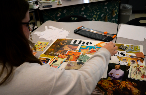 Mackenzie Ingle, 10, working on her project, fashion through decades.