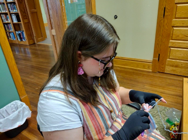 Mackenzie Ingle, 10, crocheting at crochet club (photo provided by M. Ingle).