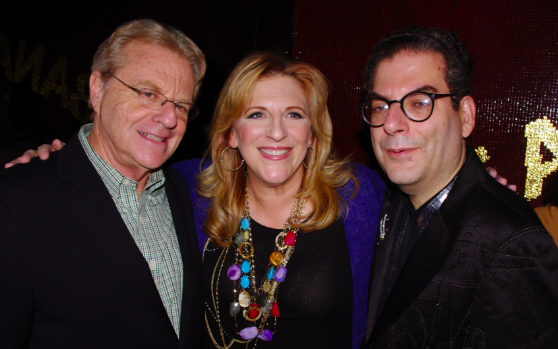 Jerry Springer (left), Lisa Lampanelli 
(middle), and Michael Musto (right) pose for a picture. (photo link in story)