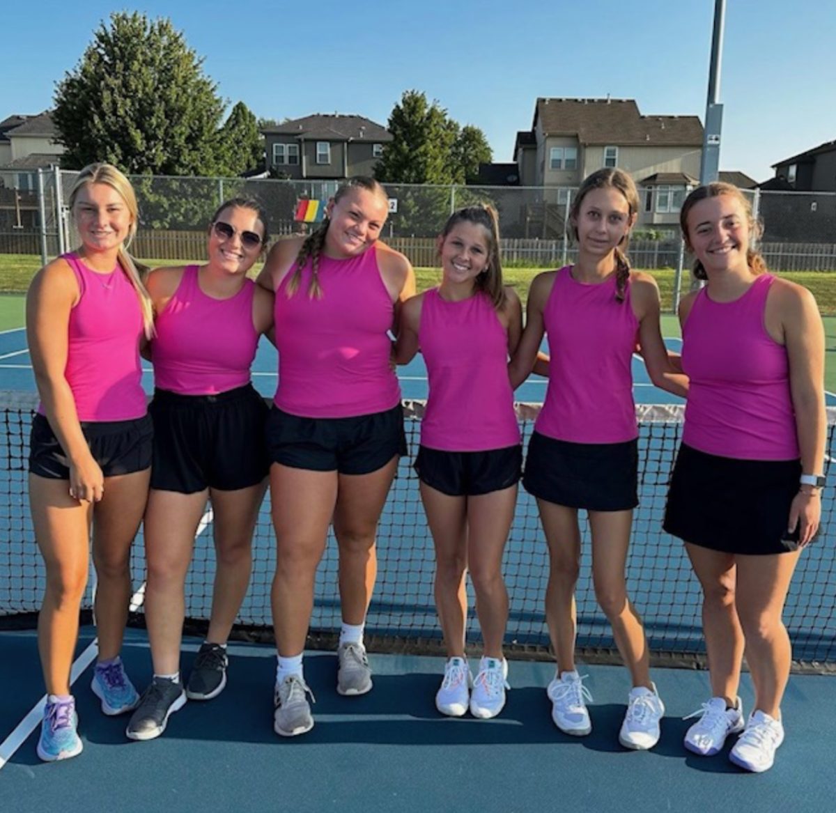 Top six JV tennis players, Kaylyn Gilliland, 11, Blaire Sommer, 12, Avery Feeback, 12, Ella Crabtree, 10, Alana Smith, 10, and Katelin Falen, 12 travel to Mill Valley to compete. They play all day to finish as a team in third place (Photo provided by E. Crabtree).