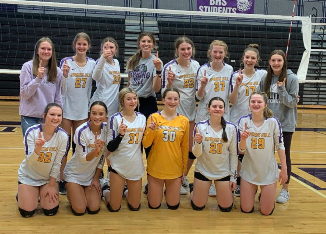 Last years freshman volleyball team poses for a picture after their tournament. The Broncos took first place (Photo provided by S. Winkle). 
