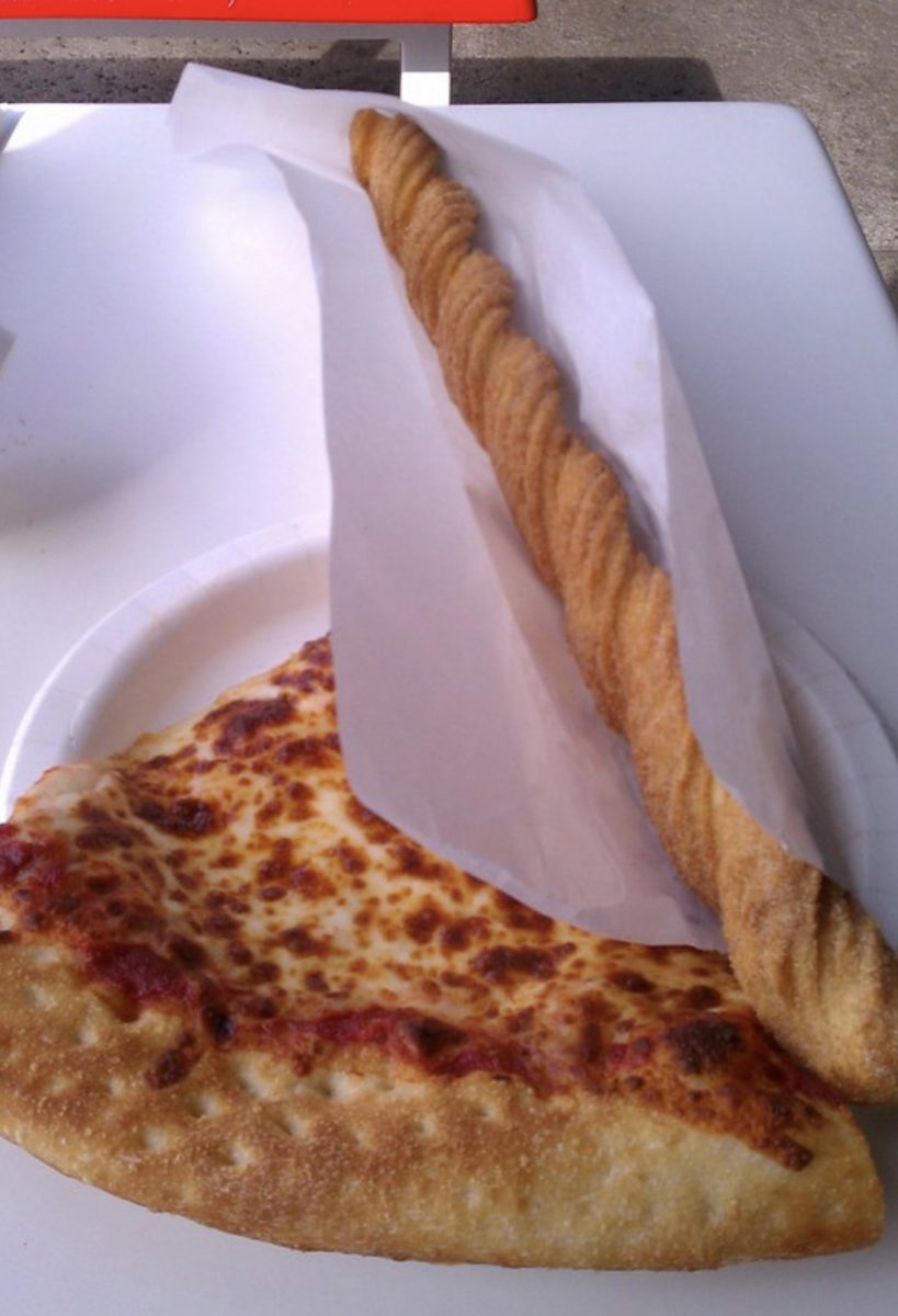 Costco+pizza+and+churros+are+on+plate+after+a+customer+bought+it.+Churros+are+now+not+on+the+menu.+%28Slworking2%29
