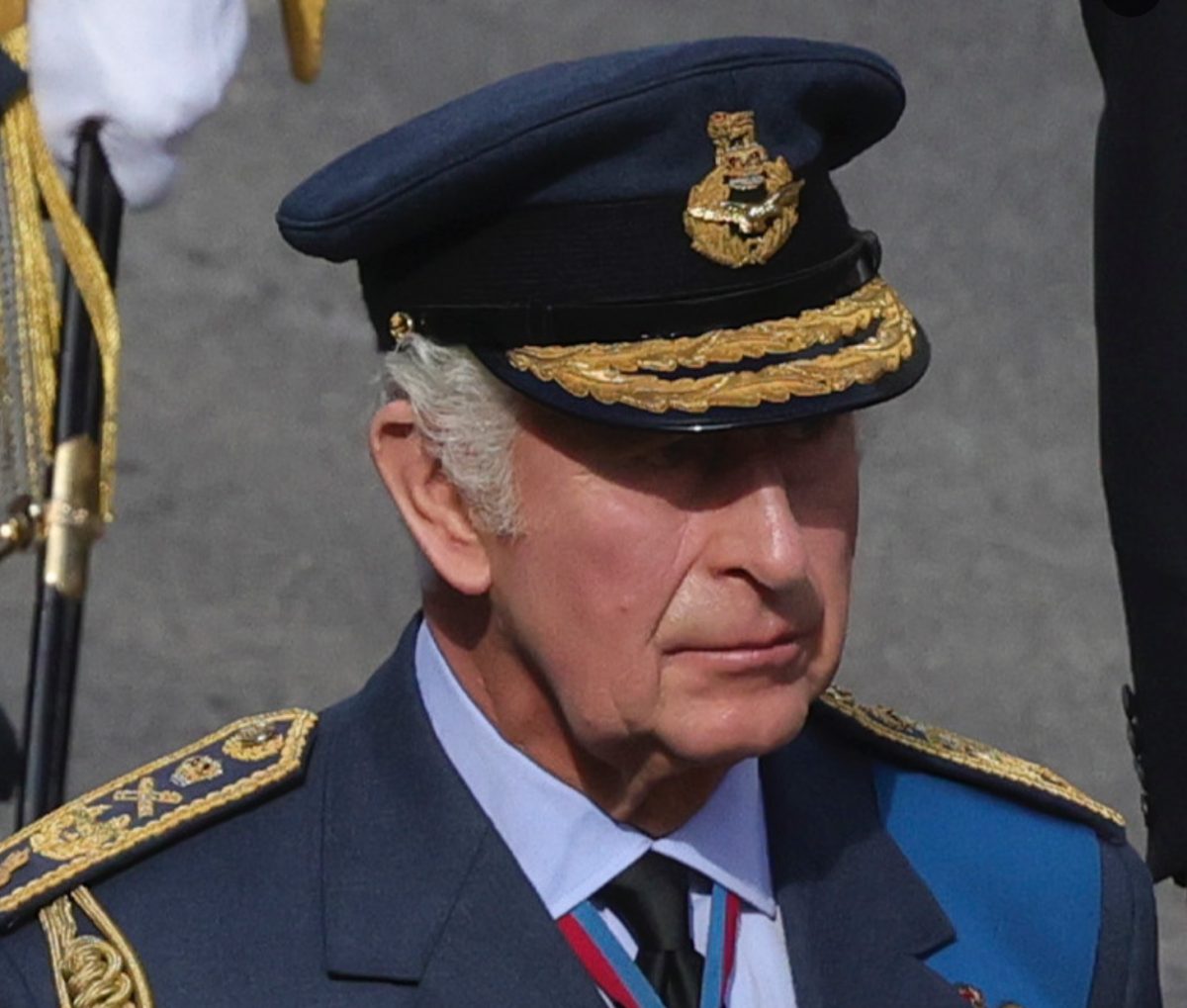 King Charles wearing his military uniform. British royalty is encouraged to serve in the armed forces (Photo by S. Dawson). 