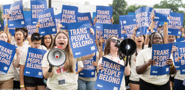 A group of college protestors advocating for transgender rights. These protests can combat the laws and bill the government passed. (C. Duhon)