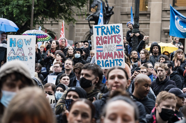 Group of activists protesting transgender rights. Many transgender rights are being stripped away from individuals around the world (Photo By M. Hrkac). 