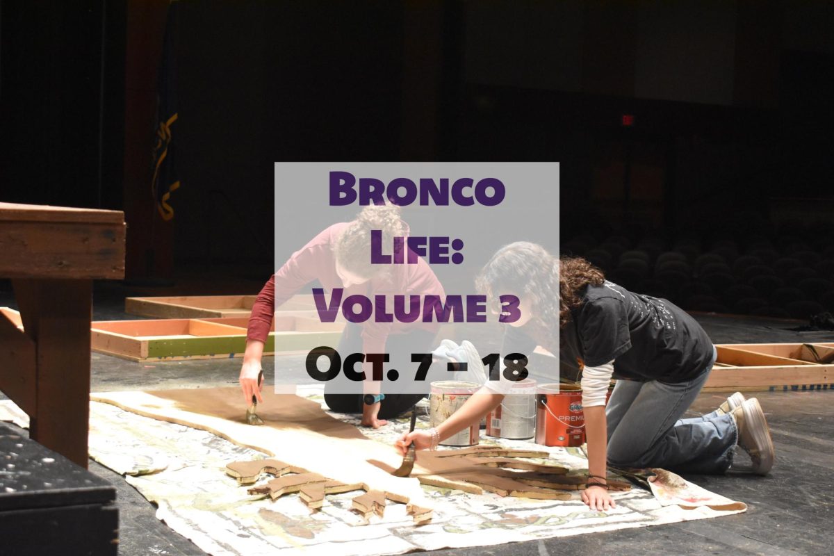 Elizabeth McElroy and Heidy Manzanilla-Munoz, 10, paint a tree during seventh hour technical theater Oct. 8. The tree will be a moving prop during the theater program’s musical production of “Beauty and the Beast.”