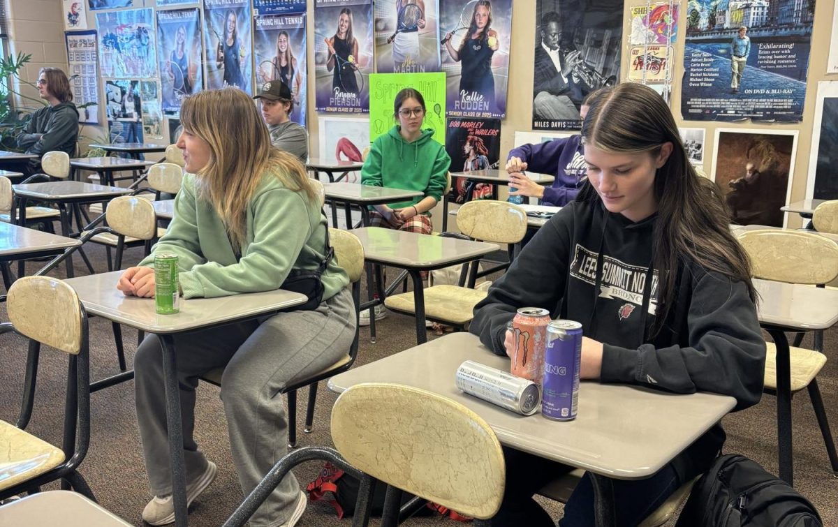 During 2nd hour Composition, many energy drinks can be seen to get through the day. (Photo by Mueller)