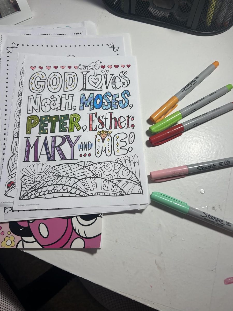 This is one of Sienna Kadera-Redmond's many coloring pages. They work on this whenever they feels overwhelmed, and it helps them wind down.