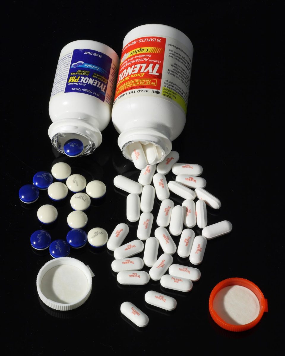 Two variations of Tylenol, a brand-name over-the-counter medicine that contains the active ingredient acetaminophen. Many high schoolers carry around a bottle of this during school, which could raise concerns about overuse. 