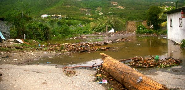 Damage from Hurricane Dean in a rural community in Jamaica. Dean was an intense hurricane that swept through the island in 2007.