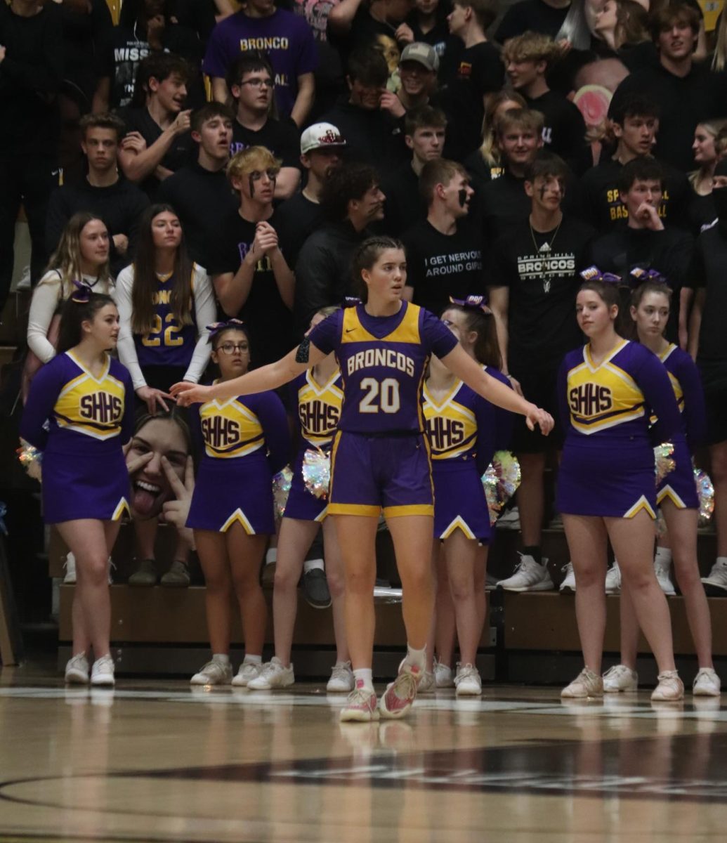 At last year's state tournament, Isla Herman, 12, gets back on defense. The girls basketball team is one of many winter sports teams the school offers. 