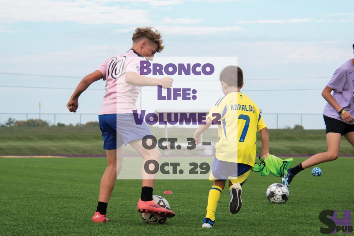 On Oct. 17, Knox Peel, JV, 9, runs a dribbling drill with a community youth. The Bronco soccer team hosted a kids camp.