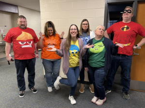The math department shows off their coordinating Halloween costumes. With seven different math teachers, they each bring their unique flair to their classroom.