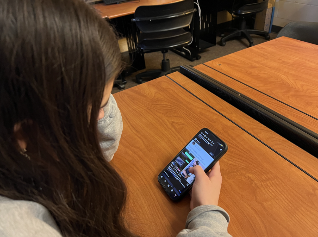 During class, Lenore Pinkerton, 11 uses their phone. Even seeing the slightest posts on social media can make students think they need to change into the current beauty standards.