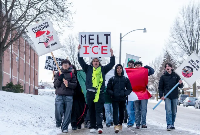 Students in Milwaukee, Wis., protest over the same political and social issues as students in Carmel, Ind..