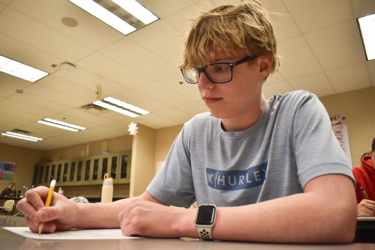 On Jan. 29, Preston Coffey, 10, fills out a video sheet in chemistry.