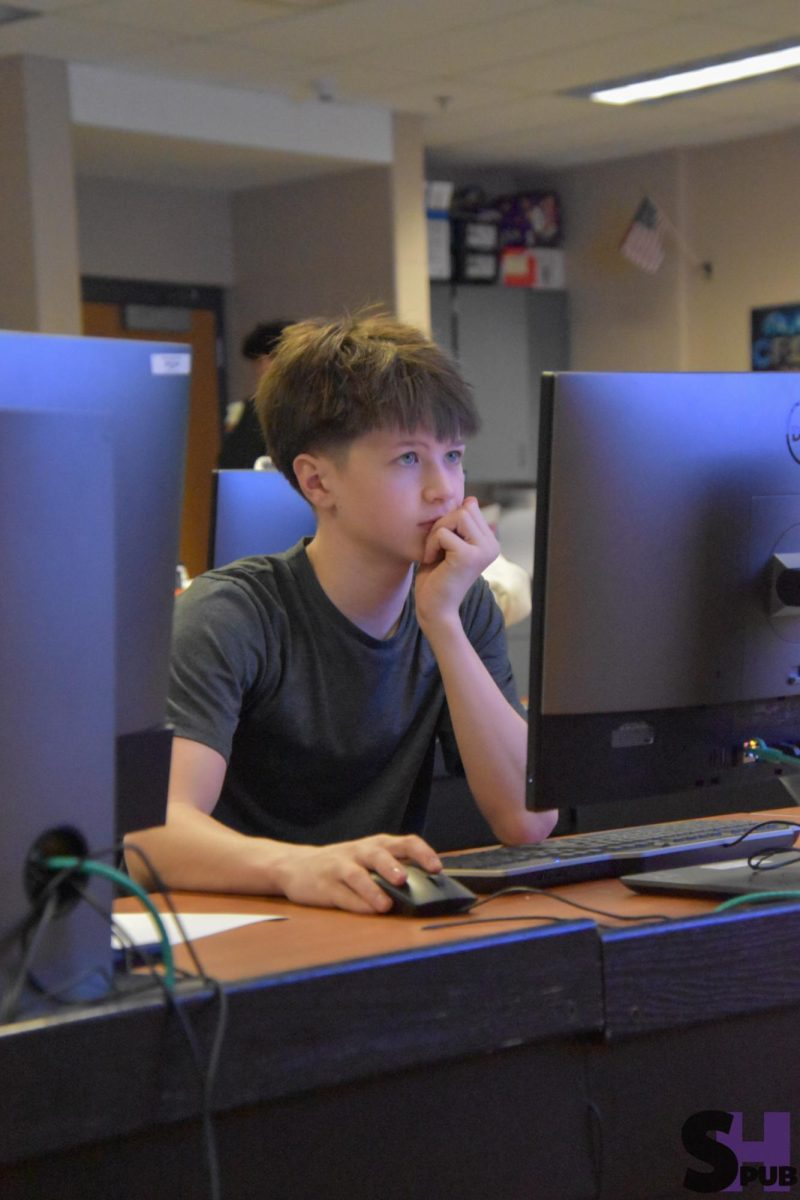 Brandon Meder, 10, works on a pixel project in computer applications on March 31.